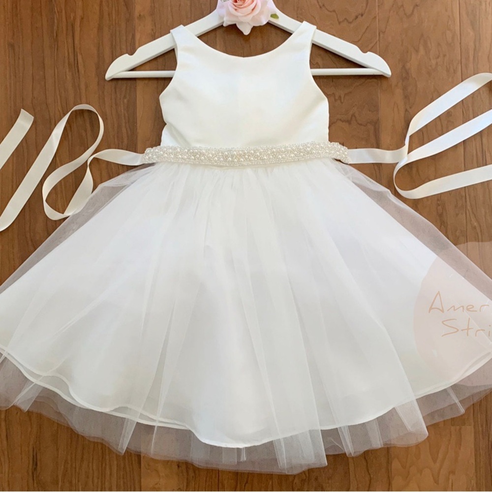Light Ivory Flower Girl Dress with Pearl Belt